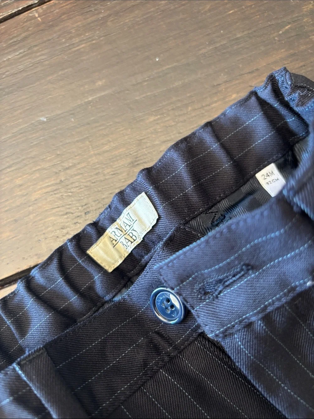 Giorgio Armani Baby Brown Pinstripe Blazer with Gold Emblem